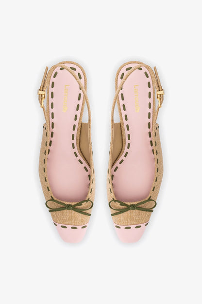 Jenny Pump In Beige Raffia and Tulip and Seaweed Leather