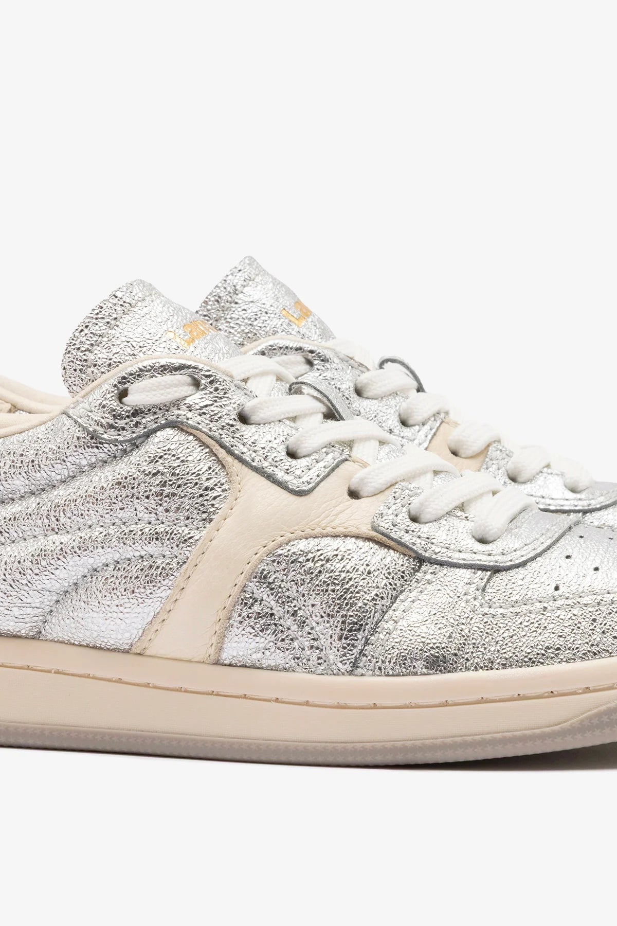 George Sneaker In Silver Sparkle Leather and Ivory Leather