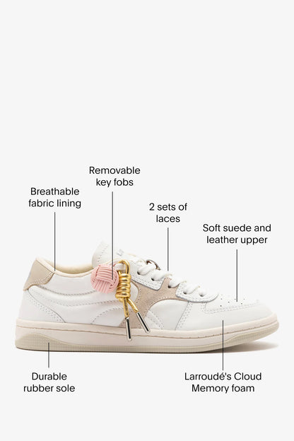 George Sneaker In White Leather and Mushroom Grey Suede