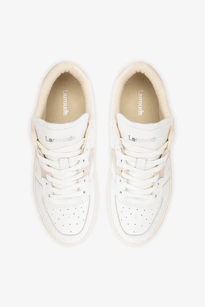 George Sneaker In White Leather and Mushroom Grey Suede