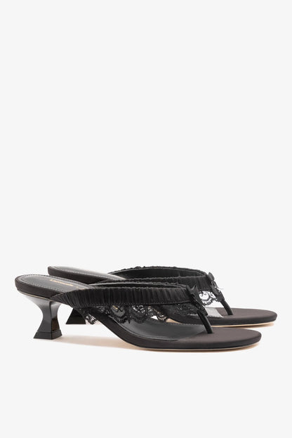 Larroudé x Tanner Fletcher: Gaia Low Lingerie Thong Sandal Black Satin