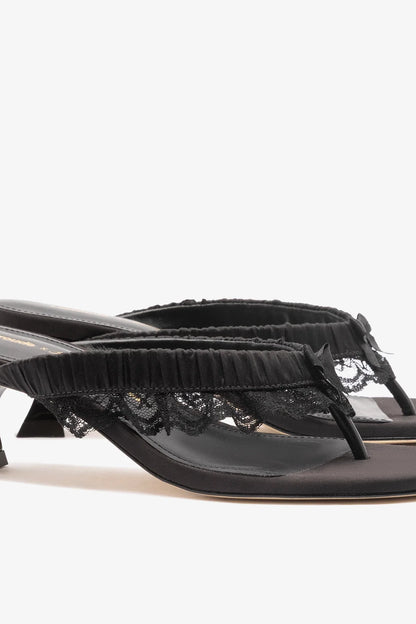 Larroudé x Tanner Fletcher: Gaia Low Lingerie Thong Sandal Black Satin