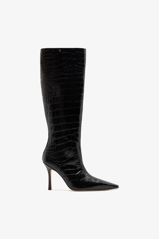 Carine Boot Black Croco Patent Leather