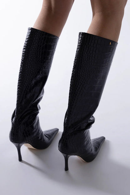Carine Boot Black Croco Patent Leather