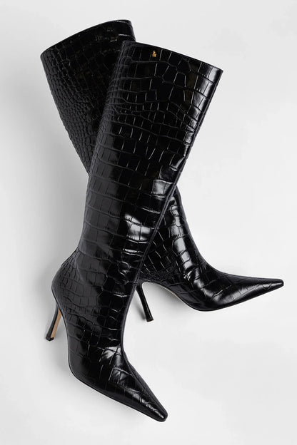 Carine Boot Black Croco Patent Leather