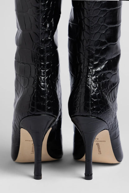 Carine Boot Black Croco Patent Leather