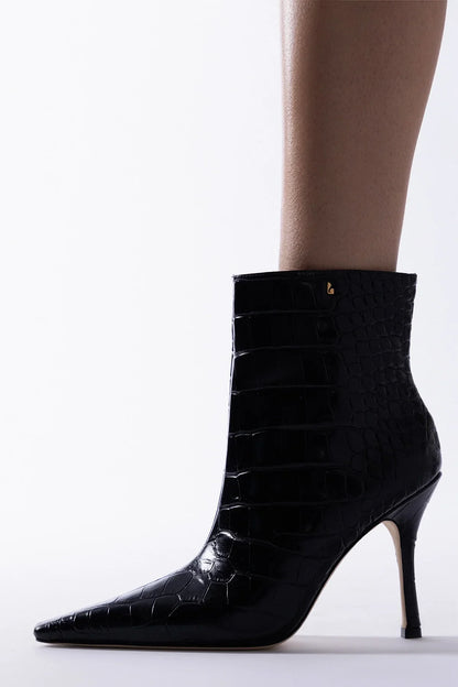 Mini Carine Boot Black Croco Leather