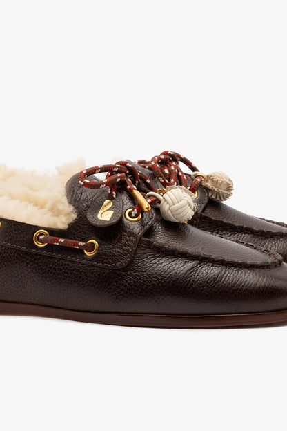 Cyprus Boat Shoe In Brown Leather and Natural Shearling