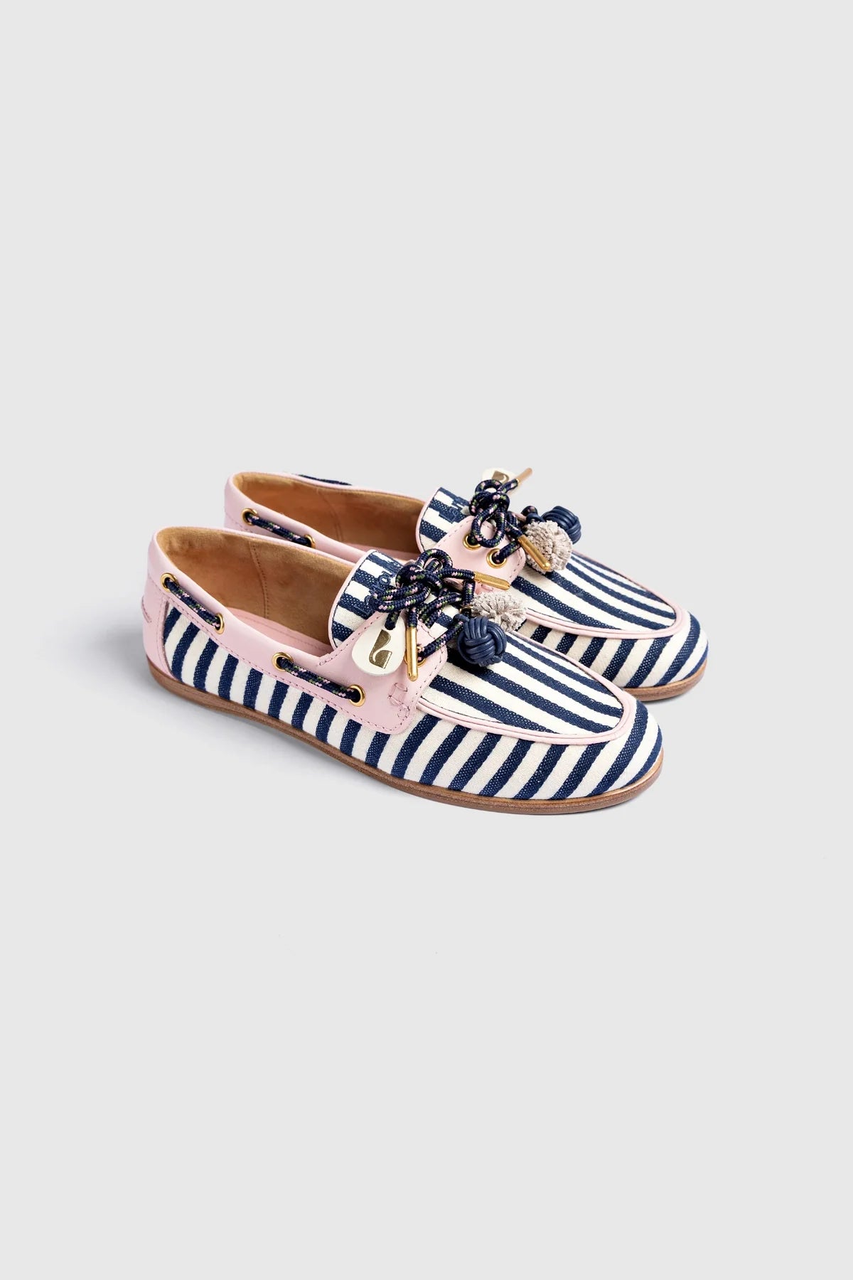 Cyprus Boat Shoe Navy Striped and Pink Leather