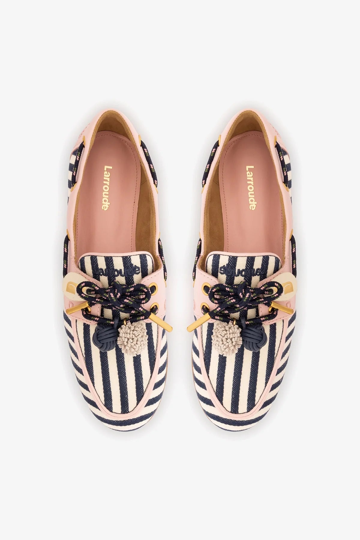 Cyprus Boat Shoe Navy Striped and Pink Leather