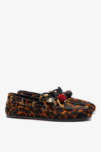 Cyprus Boat Shoe In Leopard Print Calf Hair Leather