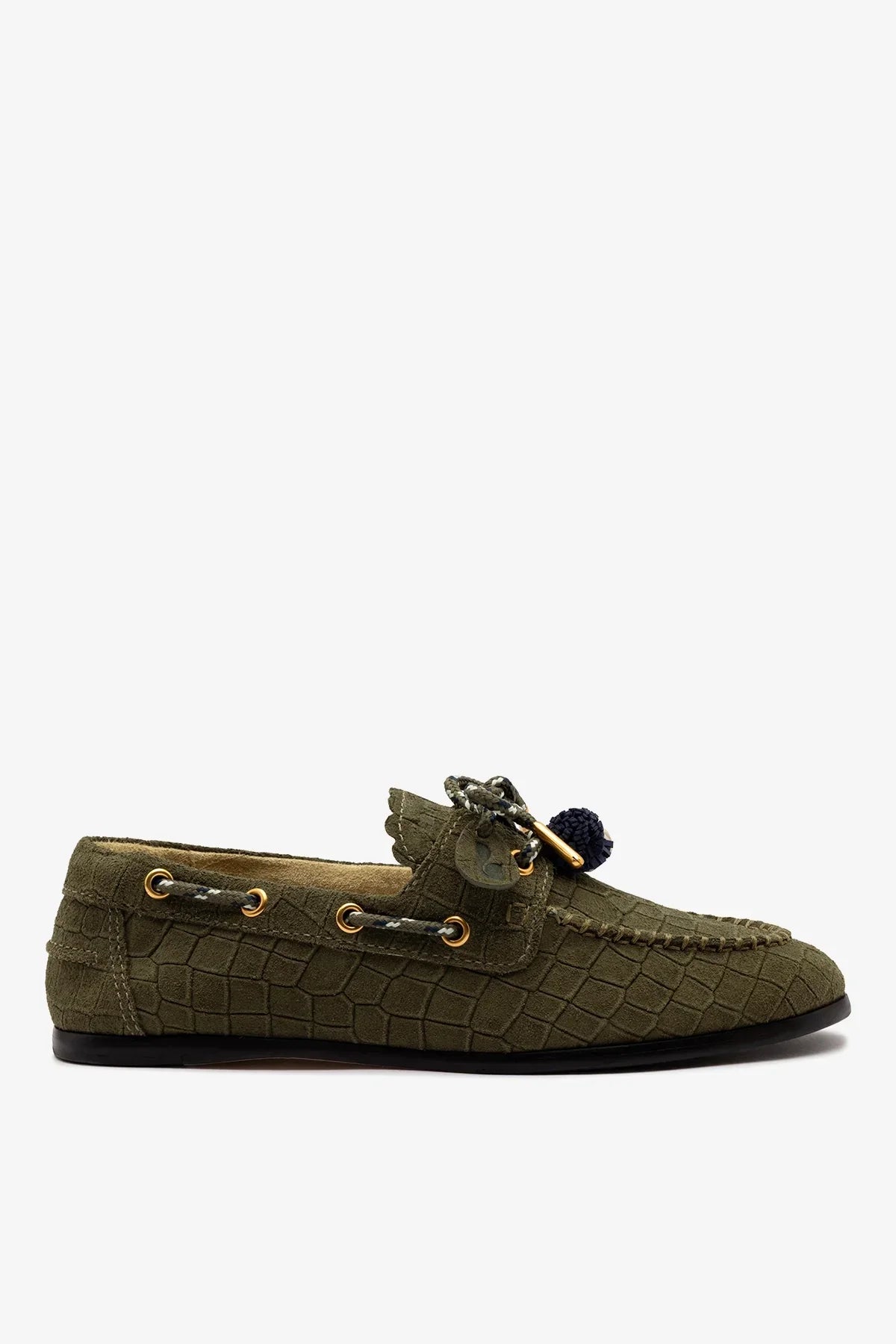 Cyprus Boat Shoe Olive Croco Suede