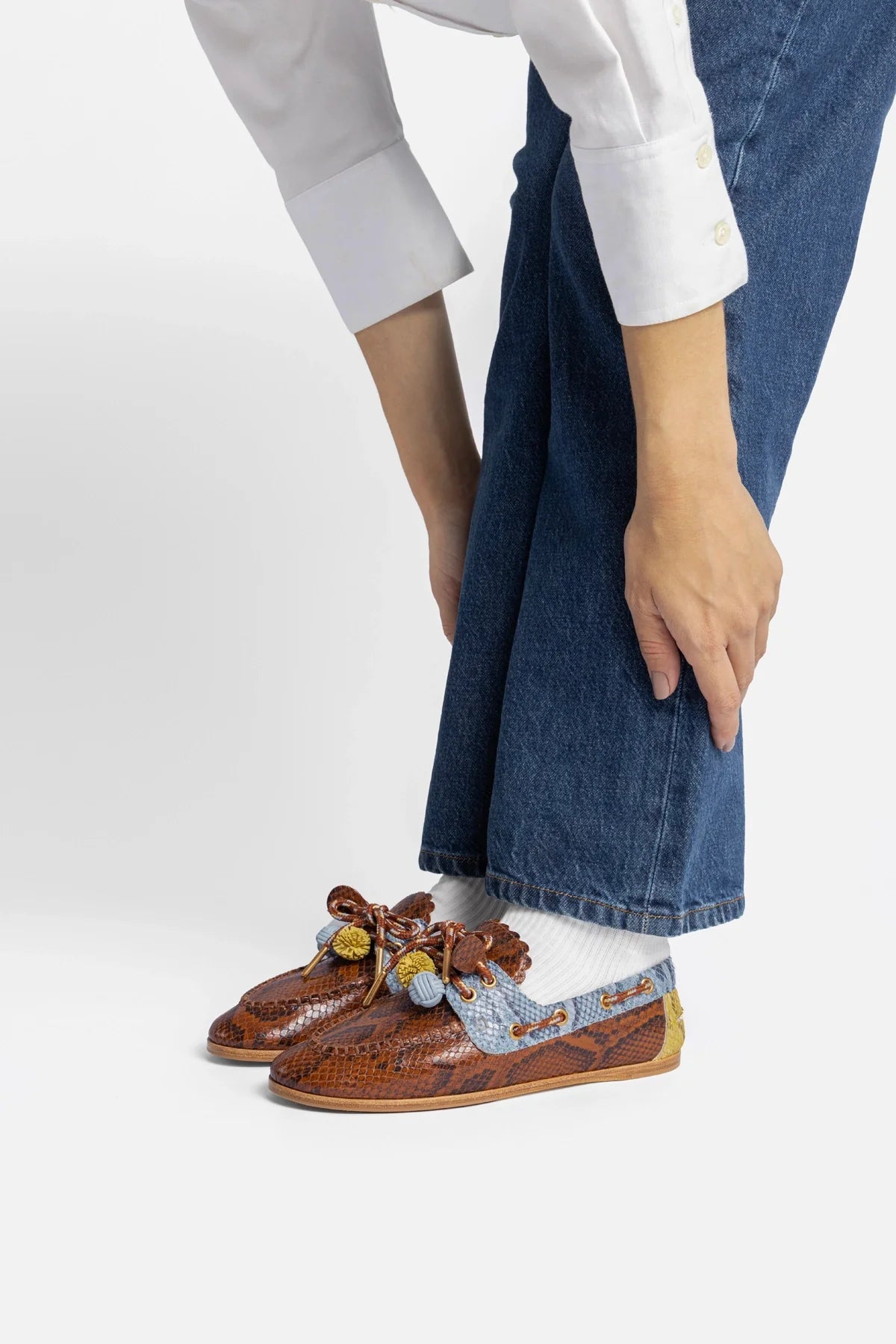 Cyprus Boat Shoe In Oud, Maya and Lemonade Python Embossed Leather