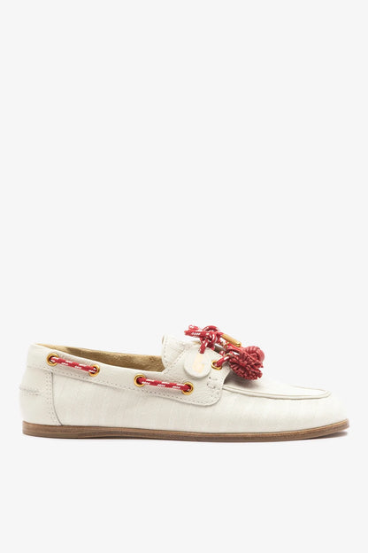 Cyprus Boat Shoe Ivory Striped Canva