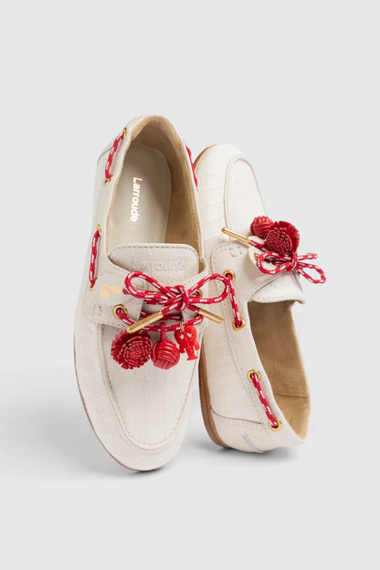 Cyprus Boat Shoe Ivory Striped Canva
