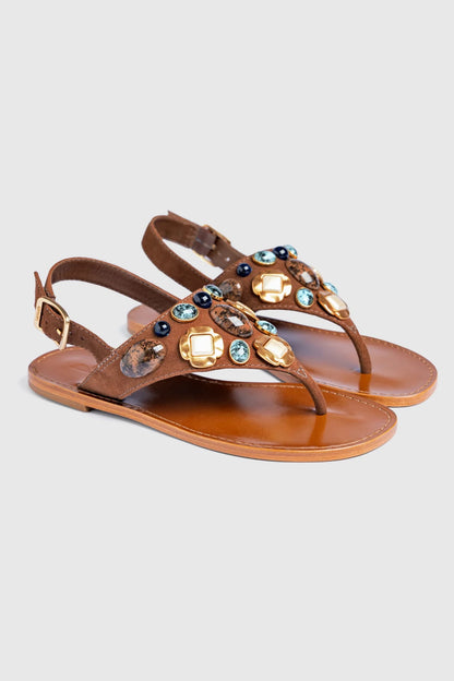 Talitha Flat Sandal In Brown Leather