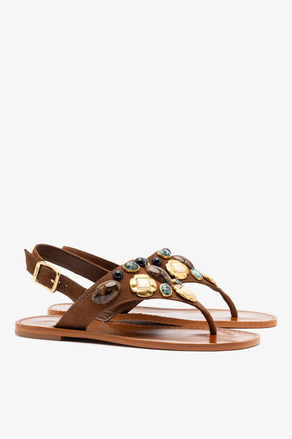 Talitha Flat Sandal In Brown Leather