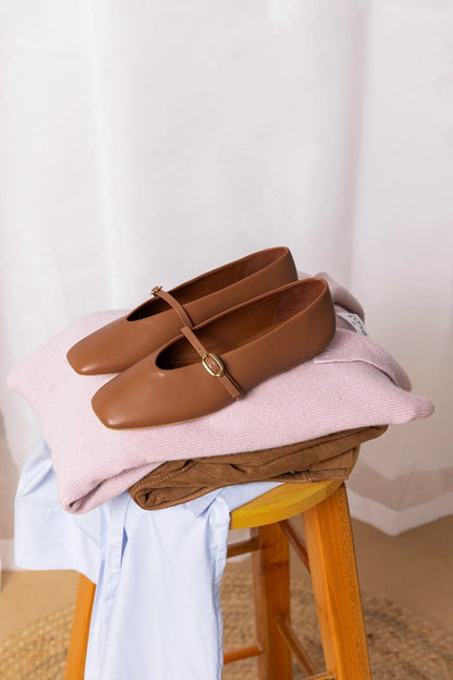 Misty Ballerina Flat In Caramel Leather