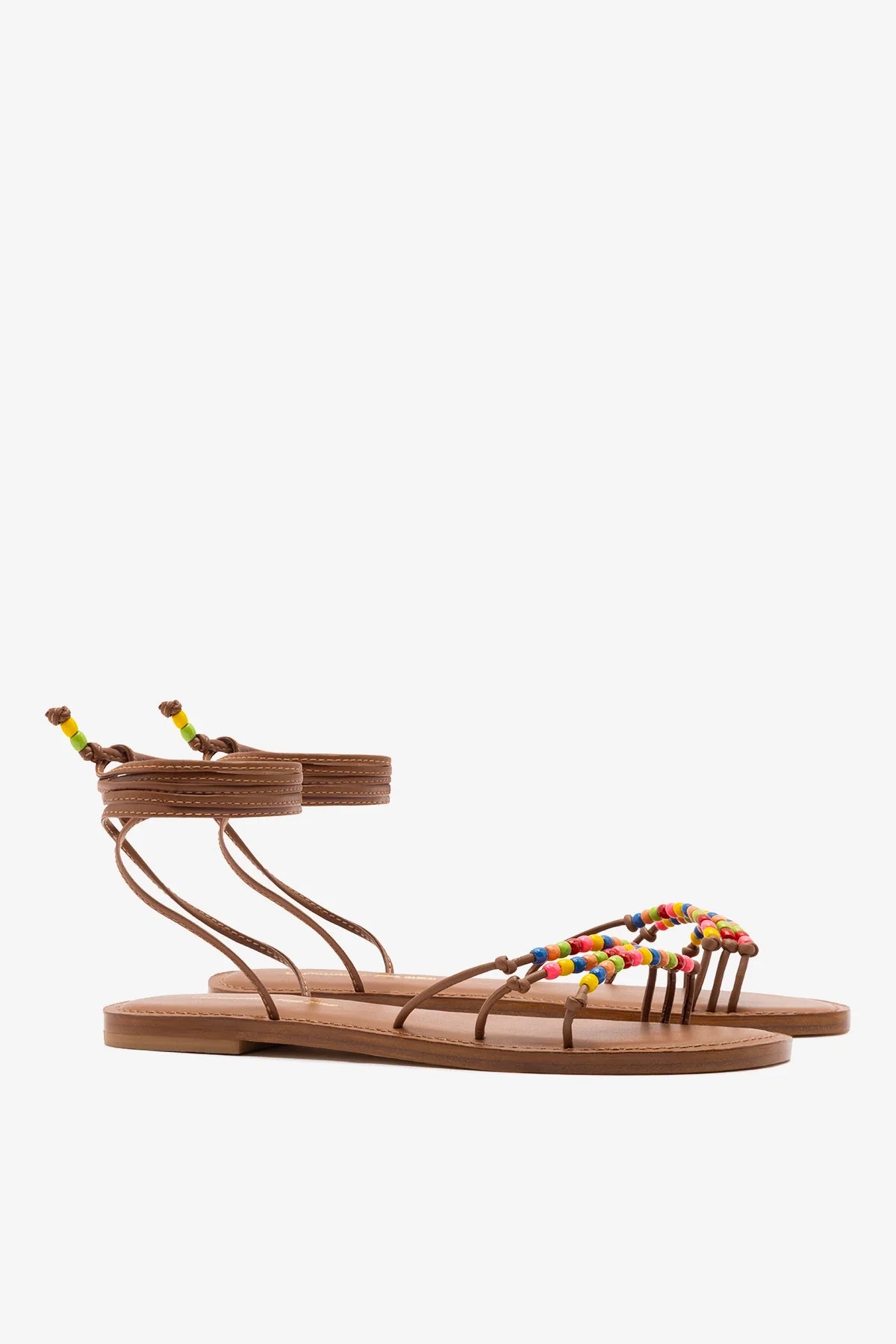 Larroudé x Ciao Lucia: Susana Flat Sandal Caramel Leather