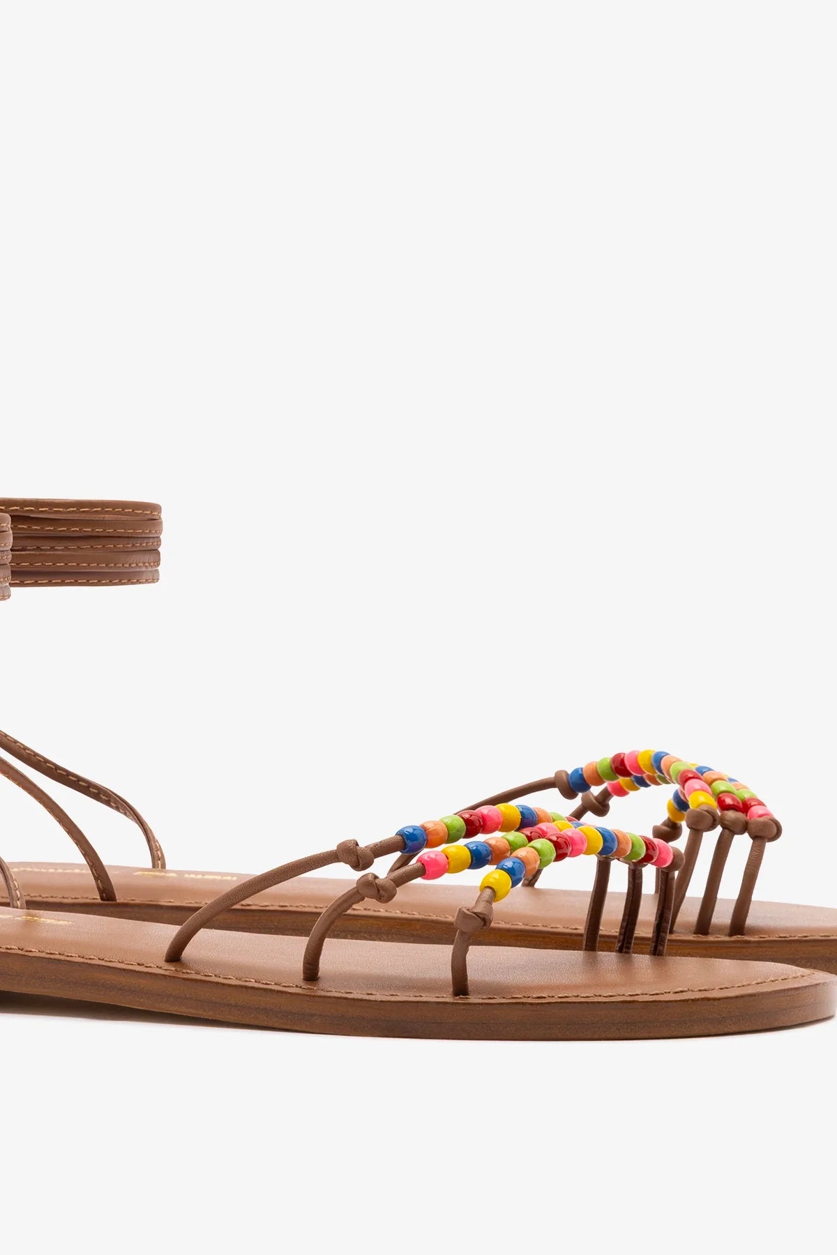 Larroudé x Ciao Lucia: Susana Flat Sandal Caramel Leather