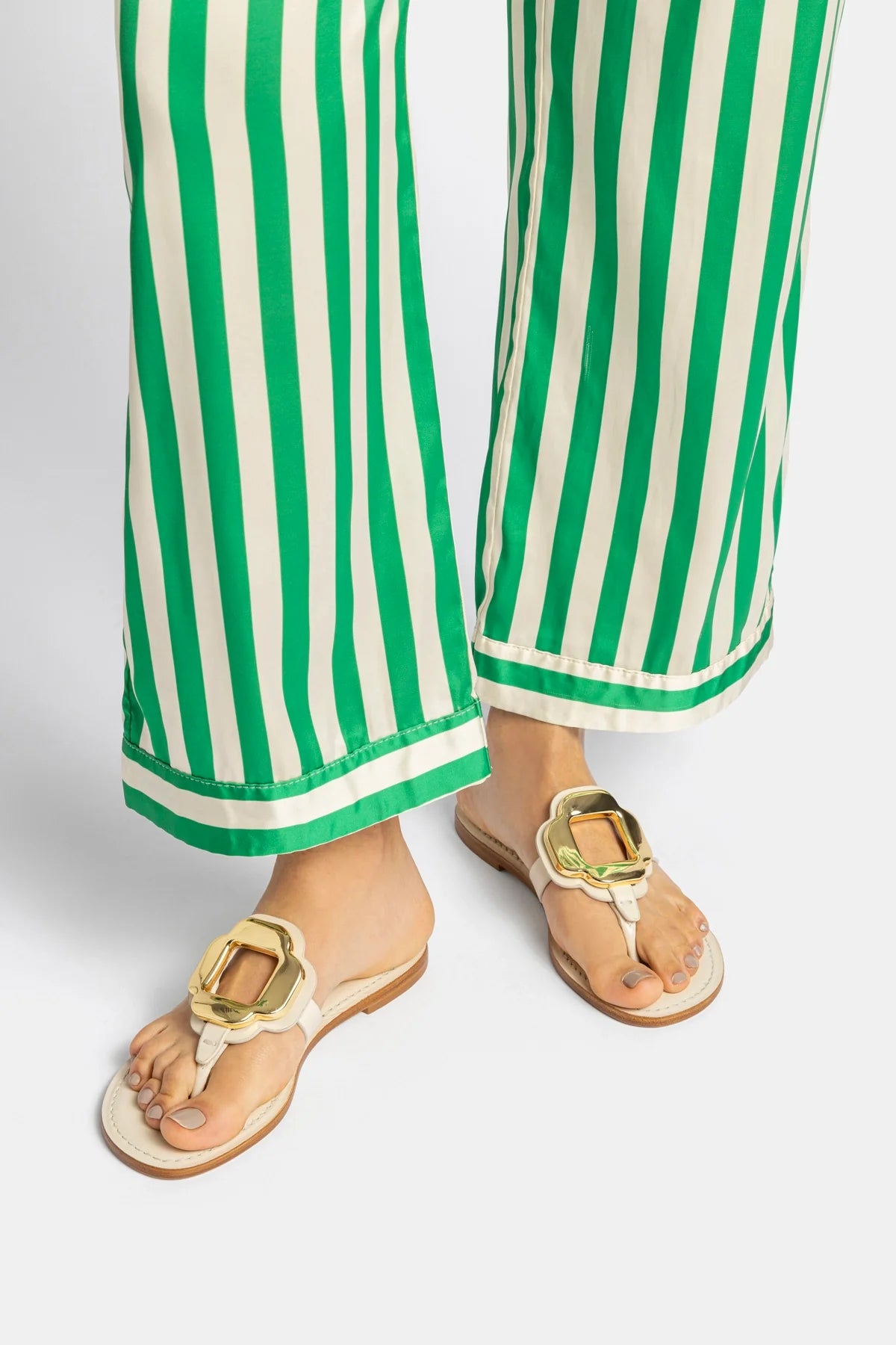 Margherita Thong Sandal in Ivory Leather and Gold Hardware