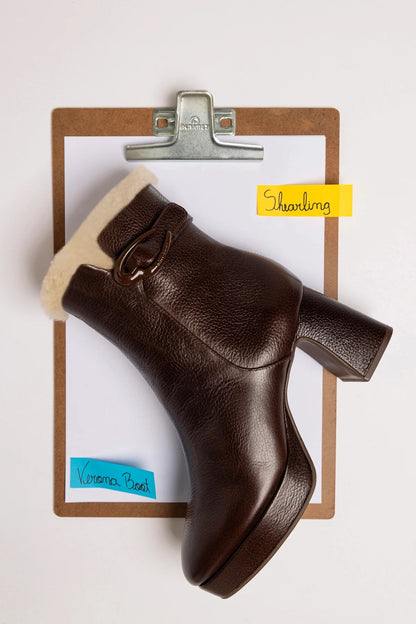 Dolly Verona Low Boot In Brown Leather And Natural Shearling