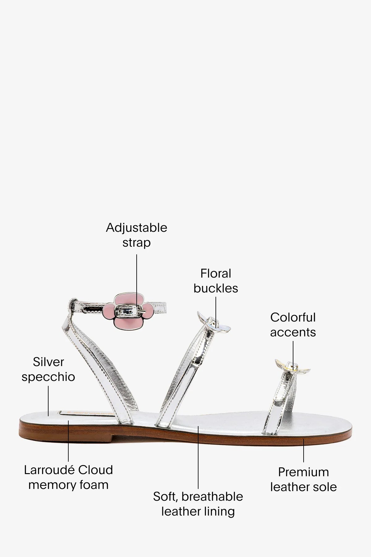 Tinx Flat Sandal In Silver Specchio