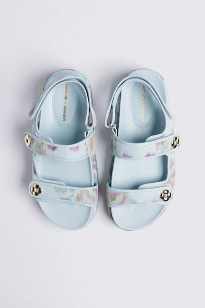 Larroudé x Markarian: Jetty Sandal Apple Blue Floral Ikat