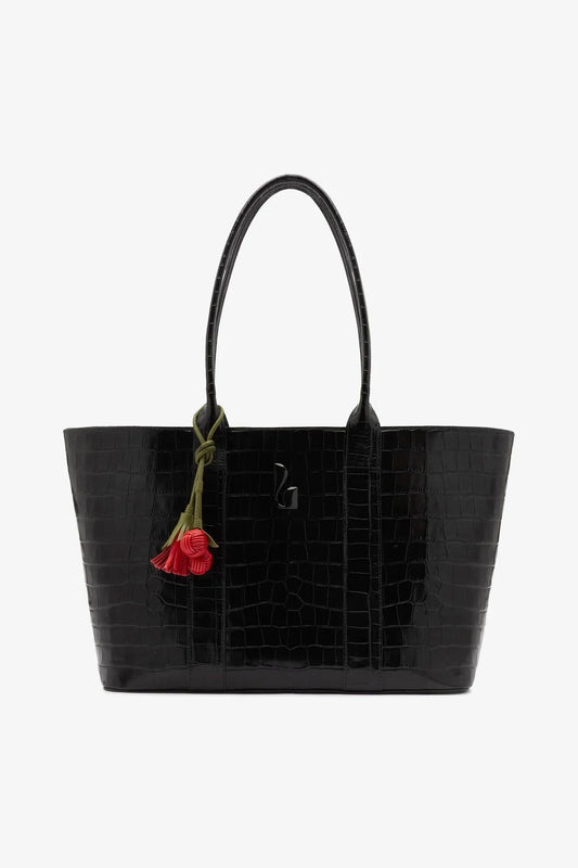 City Tote Bag Black Croco Leather