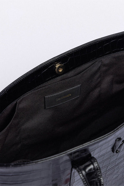 City Tote Bag Black Croco Leather