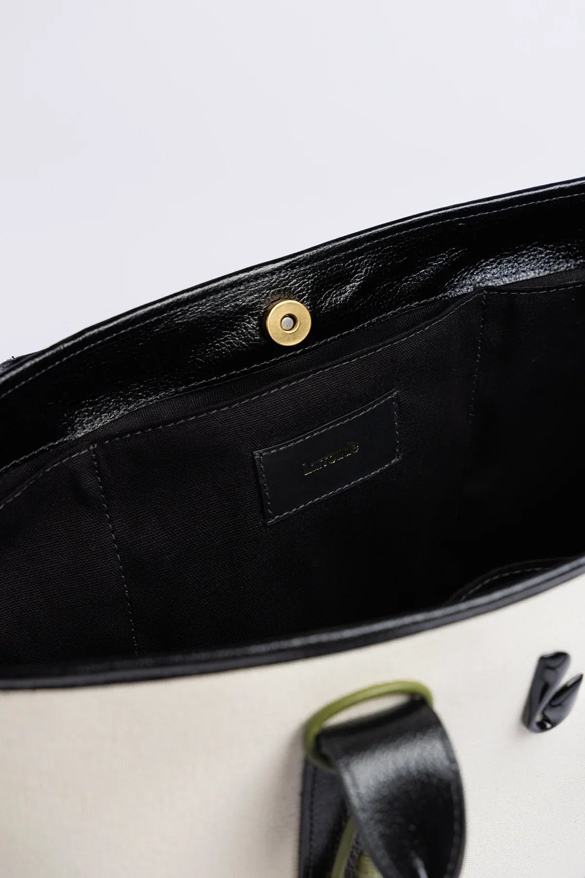 City Tote Bag Natural Canvas and Black Leather