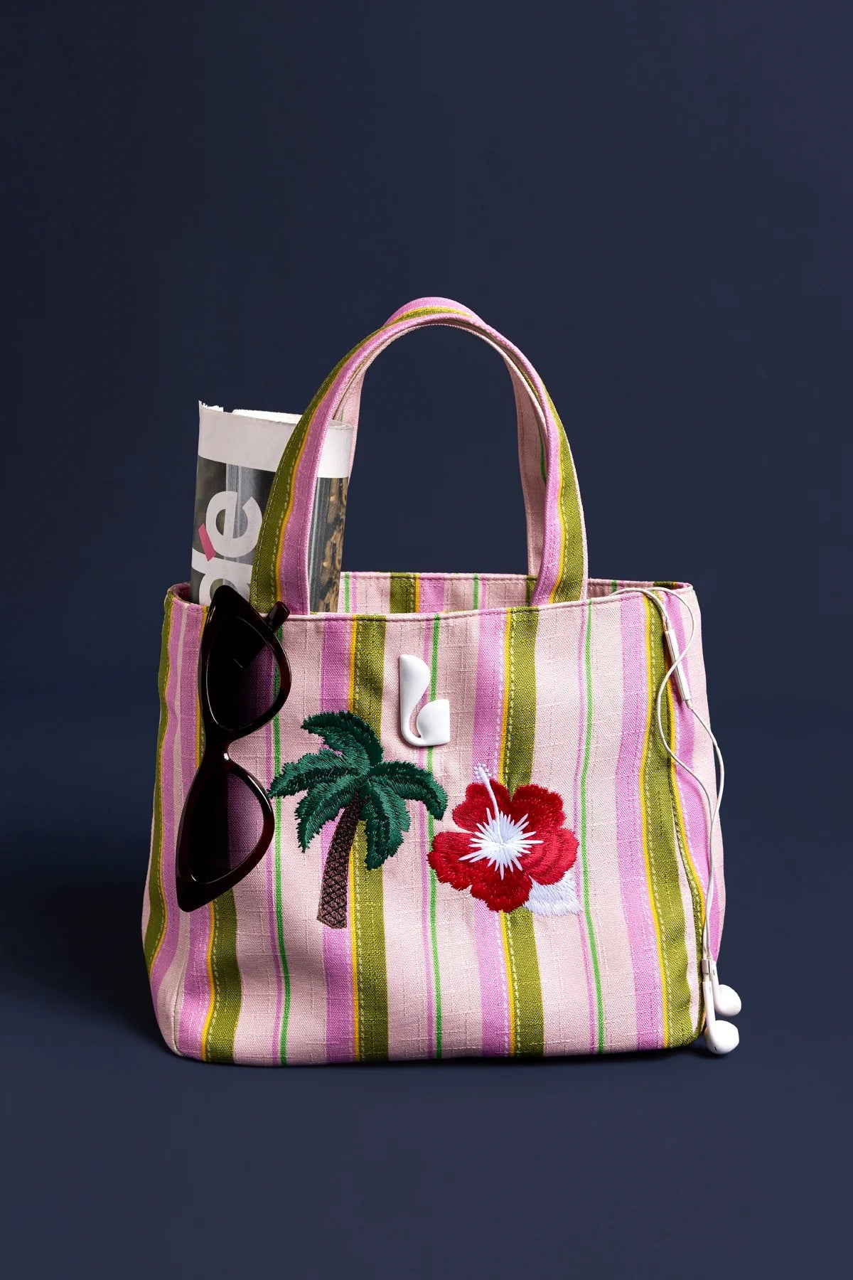 Poppy Mini Tote Bag In Tulip And Emerald Raffia