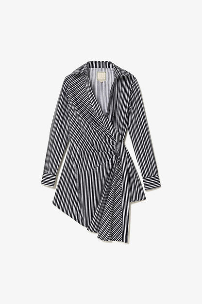 Sashi Wrap Dress In Black and White Striped Cotton