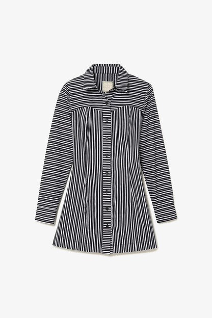 Annie Bustier Dress In Black and White Striped Cotton