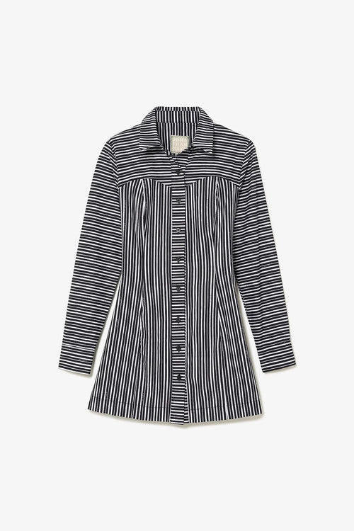 Annie Bustier Dress In Black and White Striped Cotton