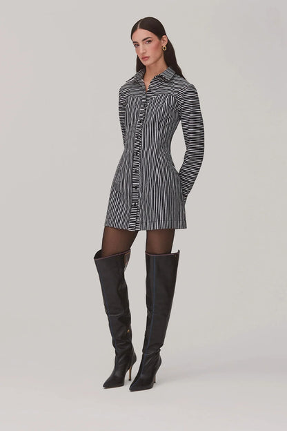 Annie Bustier Dress In Black and White Striped Cotton