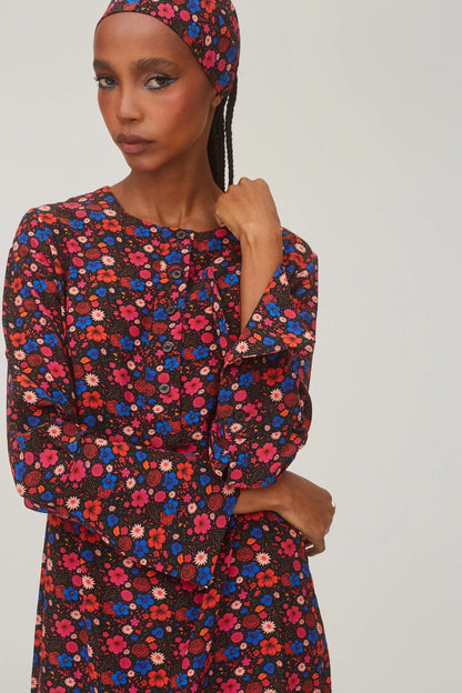 Dede Tunic Dress In Black Floral Silk