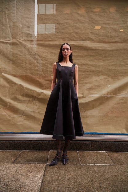 Sophia Dress In Black Satin