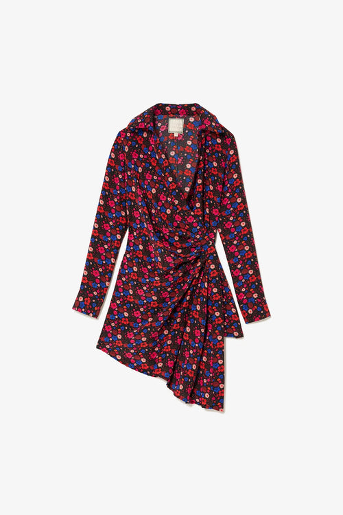 Sashi Wrap Dress In Black Floral Silk