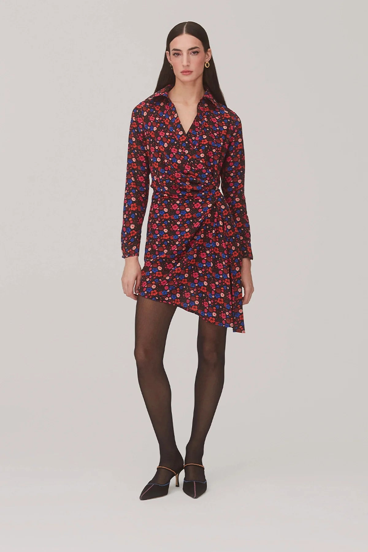 Sashi Wrap Dress In Black Floral Silk