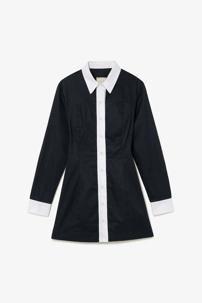 Annie Bustier Dress In Black and White Percale