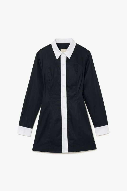 Annie Bustier Dress In Black and White Percale