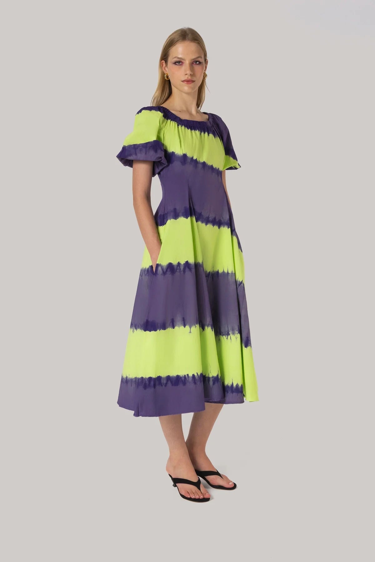 Marissa Dress Purple and Green Tie Dye Cotton