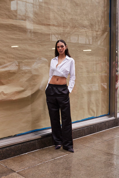 Sally Jogger Pant In Black Satin