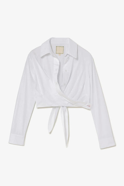 Rose Wrap Top In White Cotton