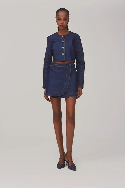 Gloria Cropped Jacket In Blue Denim