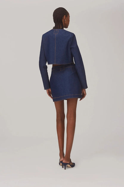 Gloria Cropped Jacket In Blue Denim