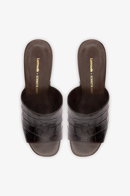 Larroudé x Kenneth Cole: Mule Dark Oak Croco Leather