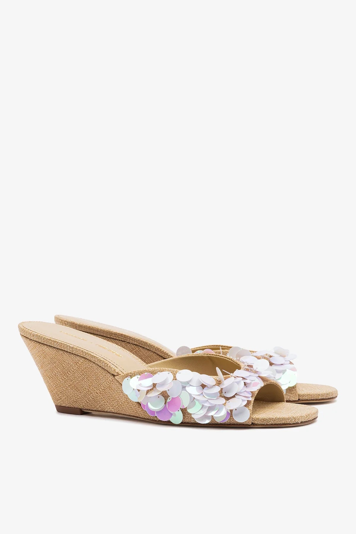 Larroudé x Ciao Lucia: Madalena Wedge Mule Beige Raffia