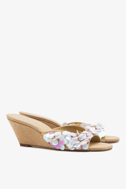 Larroudé x Ciao Lucia: Madalena Wedge Mule Beige Raffia